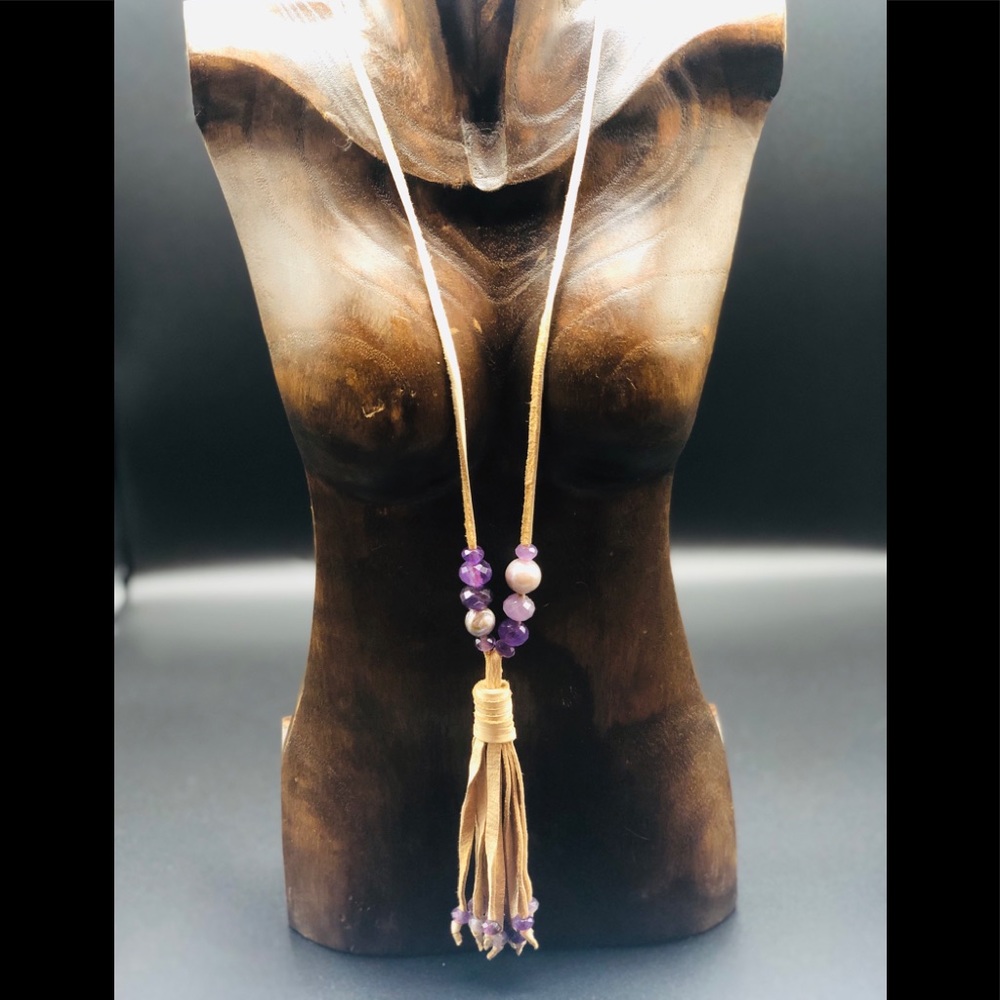 Handmade Luxury Leather Beaded Tassel Necklace